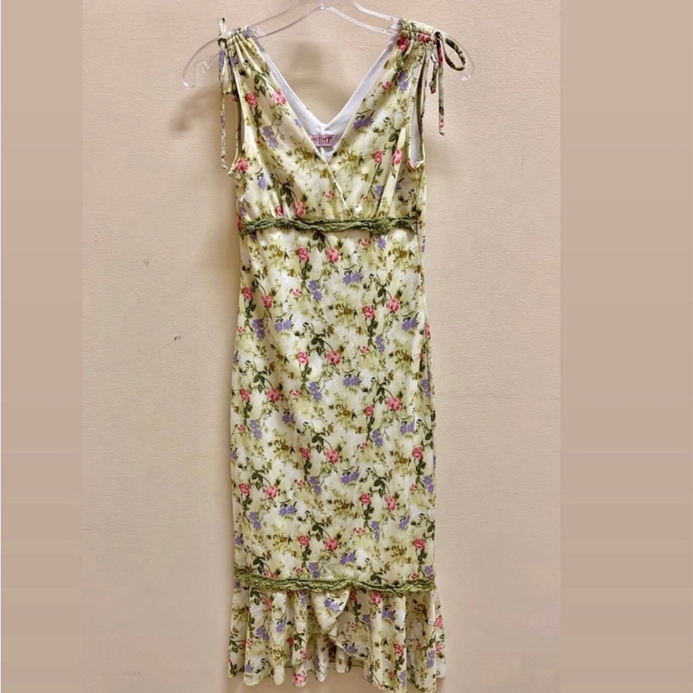 Y2K Cottagecore green floral dress